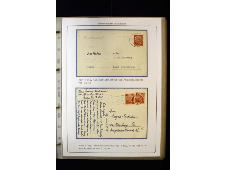 1954/1964, Ausstellungs-Sammlung "HEUSS I" in 2 Ordnern mit vielen besseren Einzel- und Mehrfachfrankaturen, reichlich Portos