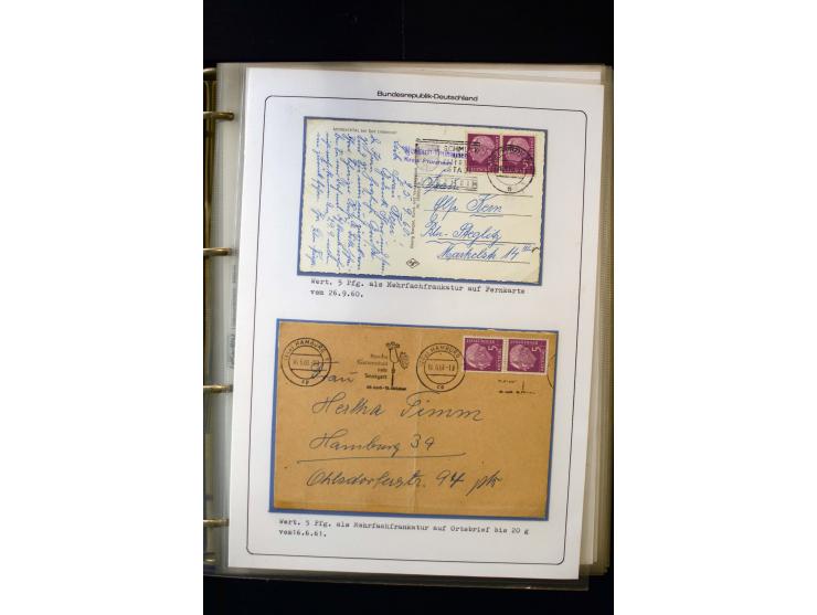 1954/1964, Ausstellungs-Sammlung "HEUSS I" in 2 Ordnern mit vielen besseren Einzel- und Mehrfachfrankaturen, reichlich Portos