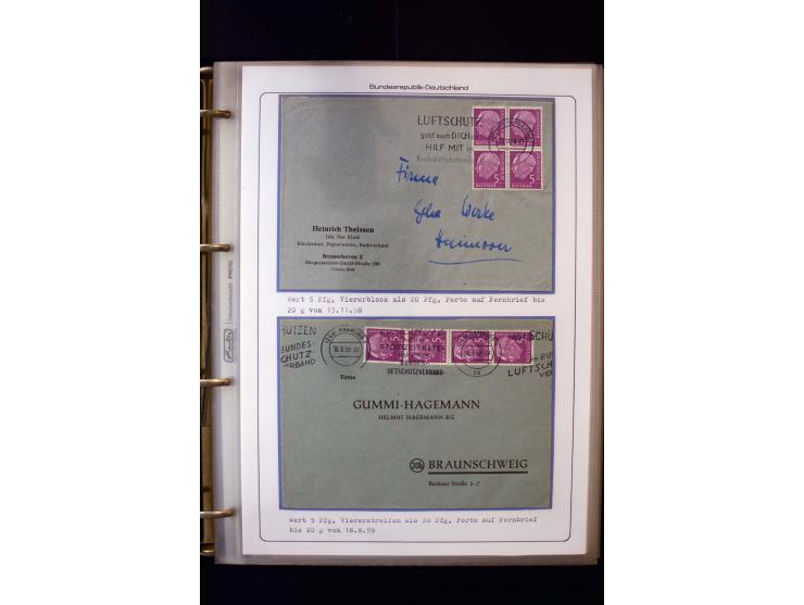 1954/1964, Ausstellungs-Sammlung "HEUSS I" in 2 Ordnern mit vielen besseren Einzel- und Mehrfachfrankaturen, reichlich Portos