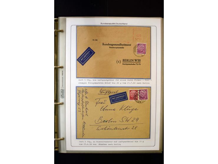 1954/1964, Ausstellungs-Sammlung "HEUSS I" in 2 Ordnern mit vielen besseren Einzel- und Mehrfachfrankaturen, reichlich Portos