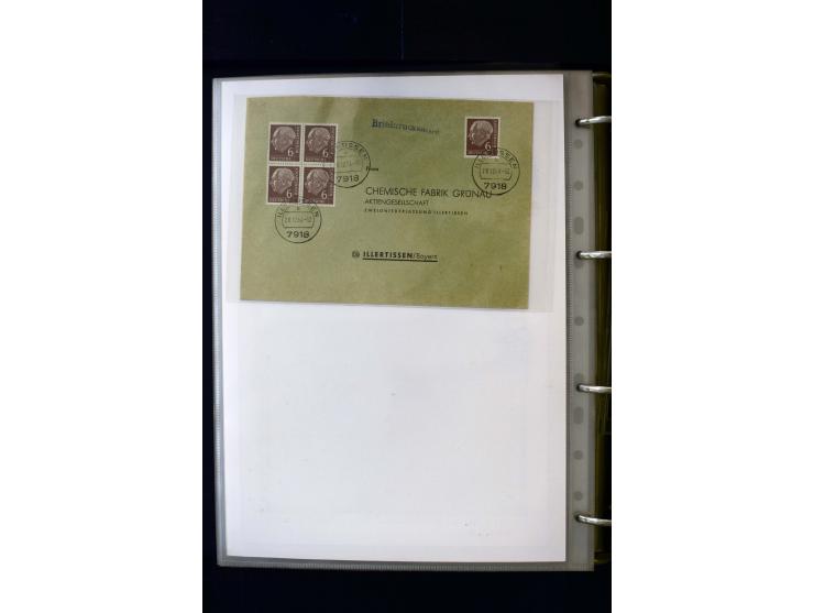 1954/1964, Ausstellungs-Sammlung "HEUSS I" in 2 Ordnern mit vielen besseren Einzel- und Mehrfachfrankaturen, reichlich Portos