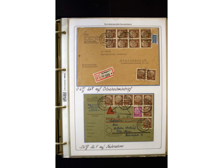 1954/1964, Ausstellungs-Sammlung "HEUSS I" in 2 Ordnern mit vielen besseren Einzel- und Mehrfachfrankaturen, reichlich Portos