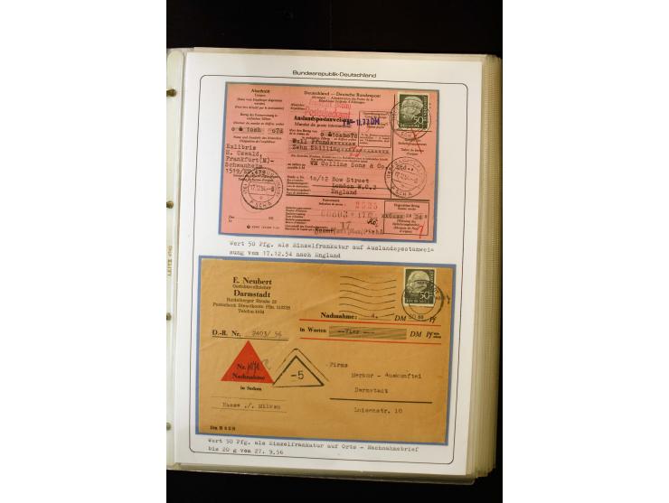 1954/1964, Ausstellungs-Sammlung "HEUSS I" in 2 Ordnern mit vielen besseren Einzel- und Mehrfachfrankaturen, reichlich Portos
