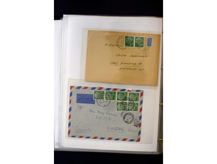 1954/1964, Ausstellungs-Sammlung "HEUSS I" in 2 Ordnern mit vielen besseren Einzel- und Mehrfachfrankaturen, reichlich Portos