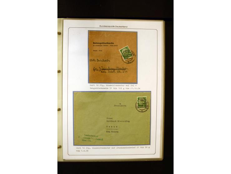 1954/1964, Ausstellungs-Sammlung "HEUSS I" in 2 Ordnern mit vielen besseren Einzel- und Mehrfachfrankaturen, reichlich Portos