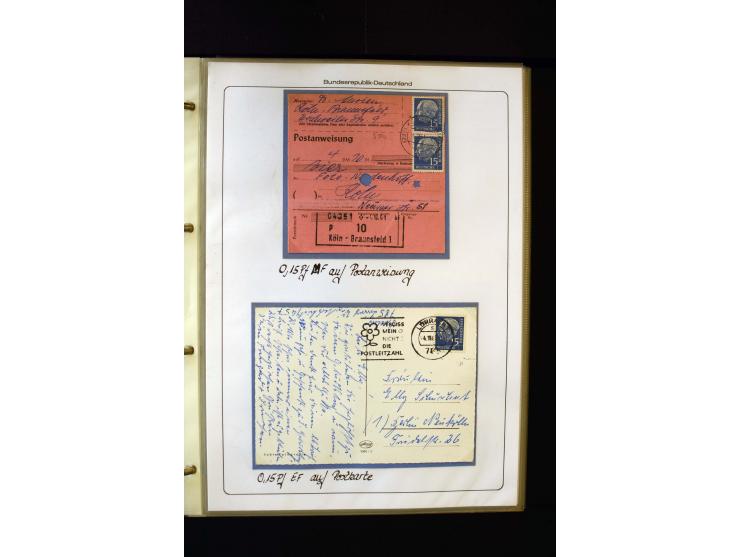 1954/1964, Ausstellungs-Sammlung "HEUSS I" in 2 Ordnern mit vielen besseren Einzel- und Mehrfachfrankaturen, reichlich Portos