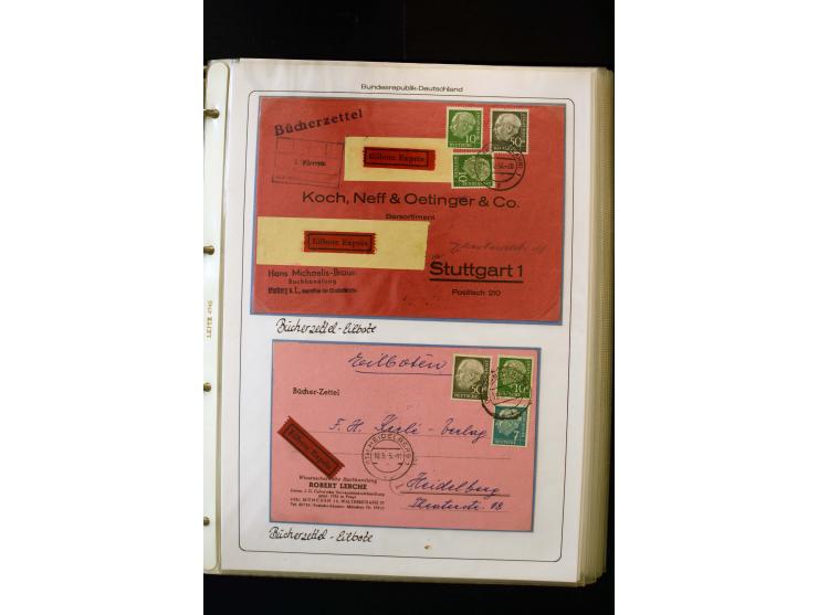 1954/1964, Ausstellungs-Sammlung "HEUSS I" in 2 Ordnern mit vielen besseren Einzel- und Mehrfachfrankaturen, reichlich Portos