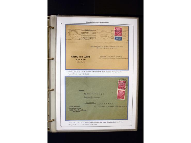 1954/1964, Ausstellungs-Sammlung "HEUSS I" in 2 Ordnern mit vielen besseren Einzel- und Mehrfachfrankaturen, reichlich Portos