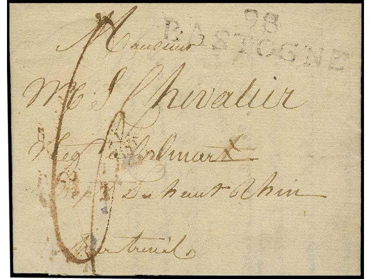 1814, entire letter dated "Viltz 12 avril 1814" with clear "98 / BASTOGNE" to Colmar, taxed "6" decimes (Goebel FB1)