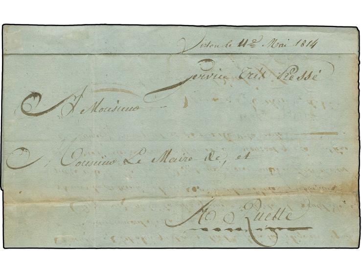 1814, entire letter from Virton, written May 11th, 2 days before the French army left the fortress of Luxemburg, endorsed "Se