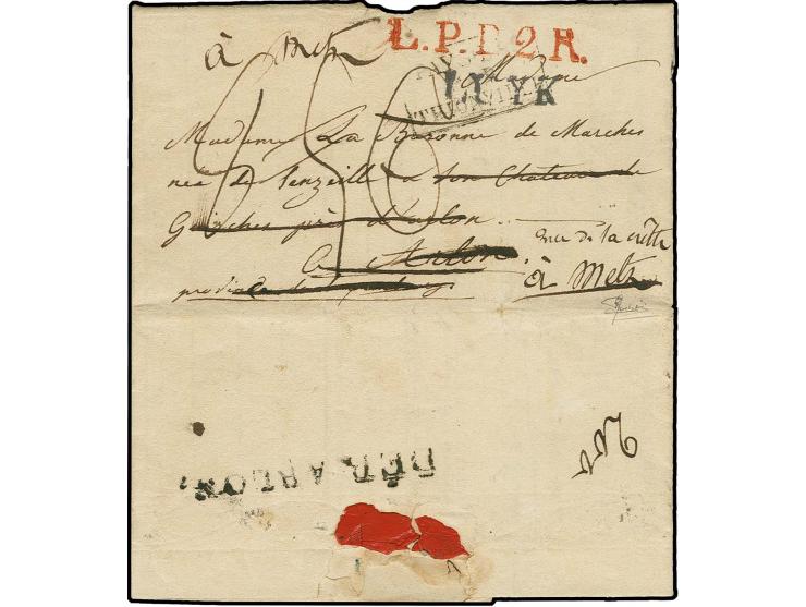 "DEB. ARLON", good strike on reverse of small entire letter from Liège to Arlon and re-directed 1819 to Metz with frontside r