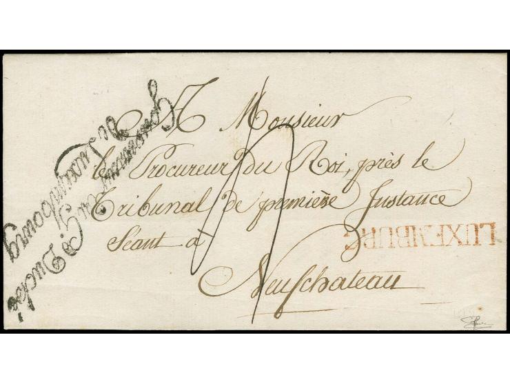 "LUXEMBURG", clear straight line in red (45x6,5 mm) on entire letter from Gouverneur Willmar with his own signature to Neufch