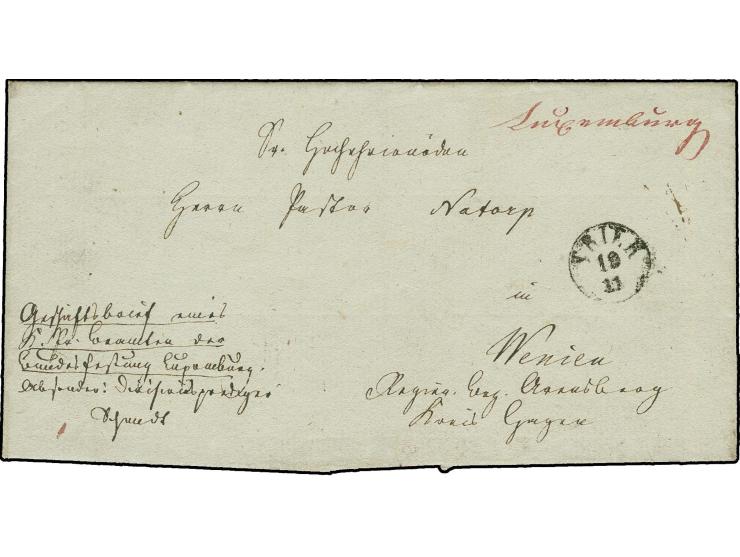SECOND PERIOD OF PRUSSIAN MILITARY MAIL: (22.10.1830-20.11.1852): 1844 (ca.), "Luxemburg" , manuscript in red on lettersheet 