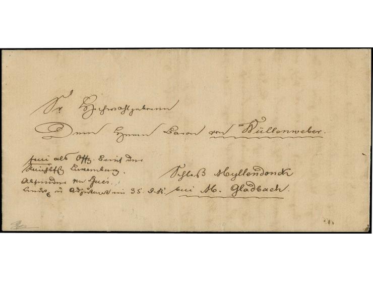 1849, entire letter to Mönchengladbach, endorsed "frei als Offz. Brief der Reichsfestung Luxemburg"; on reverse transit mark 