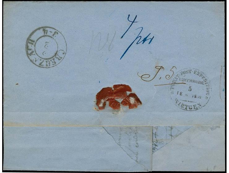 PRIVATE CARRIERS: "PRIVAT-POST-EXPEDITION WIRTGEN / LUXEMBURG / 5 FEB 1859", quite clear seal on reverse of parcel accompanyi