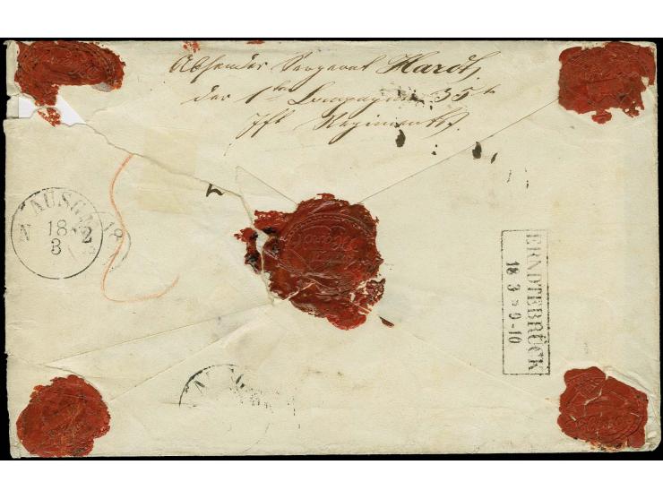 "PRIVAT POSTUNTERNEHMUNG J. Recking von TRIER nach LUXEMBOURG", blue oval cachet on sealed money letter from Luxemburg to Arf