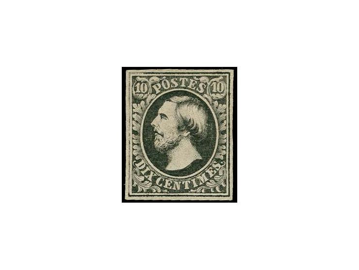 10 c. black (noir fonce) with watermark inverted, nice even margins, unused without gum, very fine and fresh; scarce stamp, c