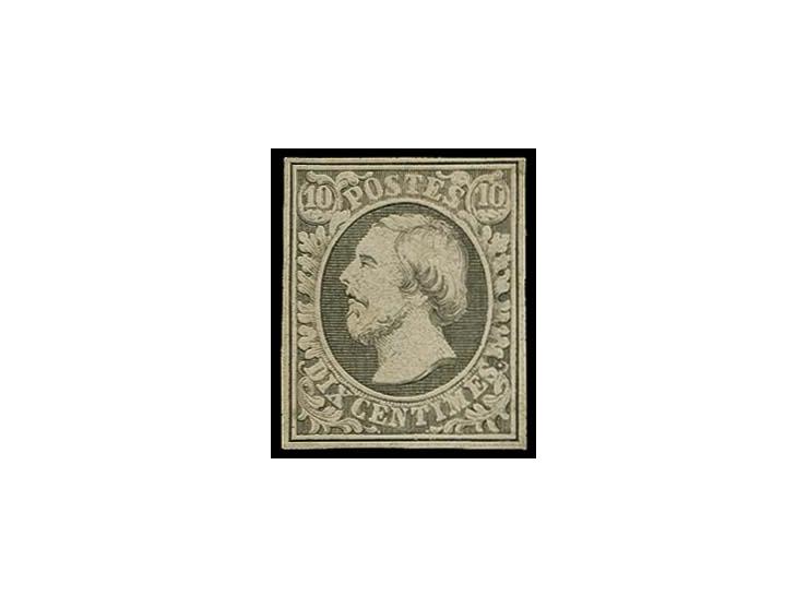 1852, Guillaume III: 10 c. grey-black, good colour and even ample margins, unused without gum, tiny thin on reverse, otherwis