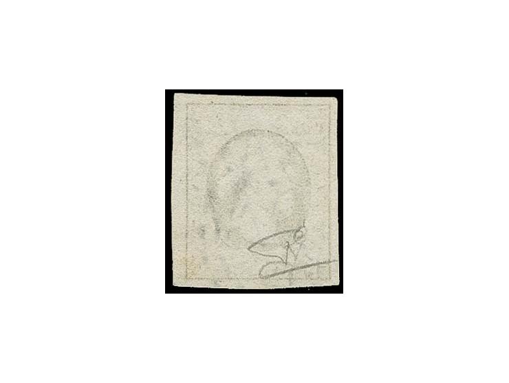 10 c. grey-black on thin paper, large margins all around, cancelled by clear strike of Remich broken circle cancel, very fine