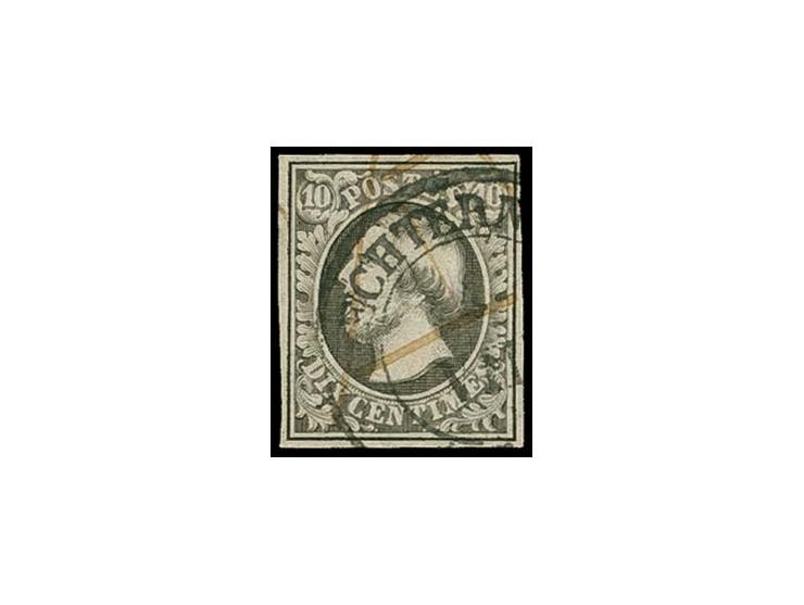 10 c. grey-black with ample to wide margins, used by large part of cds. of Echternach and pen strokes, fine and scarce, signe