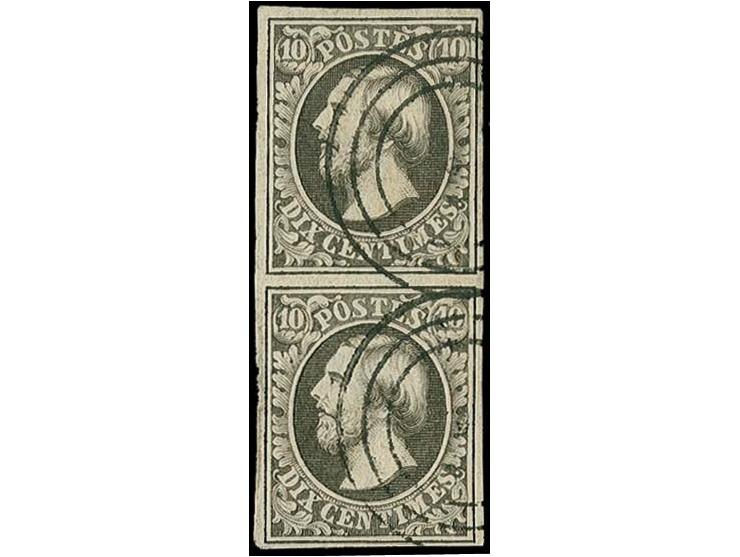 10 c. black, vertical pair with good to large margins, neatly cancelled by 3-ring-cancel of Redange, very fine, signed FSPL