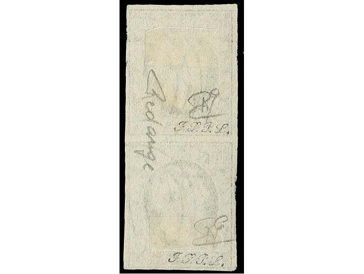10 c. black, vertical pair with good to large margins, neatly cancelled by 3-ring-cancel of Redange, very fine, signed FSPL