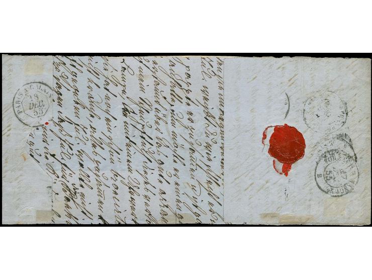 10 c. black, 2 horizontal strips of 4, one clear in one place, otherwise both with good to wide margins, tied by circle of 9 