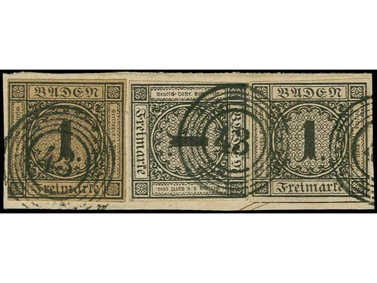 1851/58, 1 Kr. auf braun, links unten leicht berührt, sont voll- bis breitrandig in Mischfrankatur mit 2 Stück 1853/54, 1 Kr.