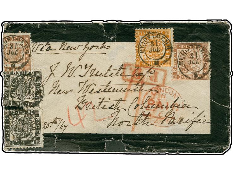 30 Kr. gelborange zusammen mit je 2 Einzelstücken 9 Kr. rötlichbraun und 1 Kr. schwarz, alle farbfrisch und bis auf einige Un