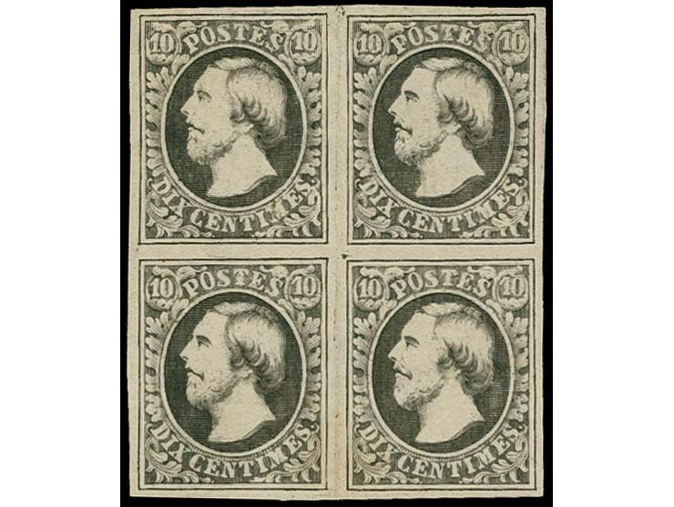 Réimpression 10 c. on paper with watermark, block of 4, large margins, unused without gum, signed F.S.P.L.