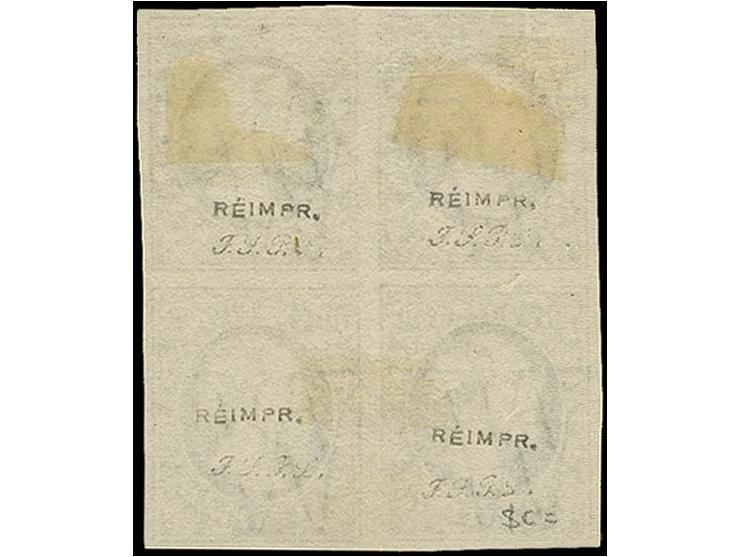 Réimpression 10 c. on paper with watermark, block of 4, large margins, unused without gum, signed F.S.P.L.