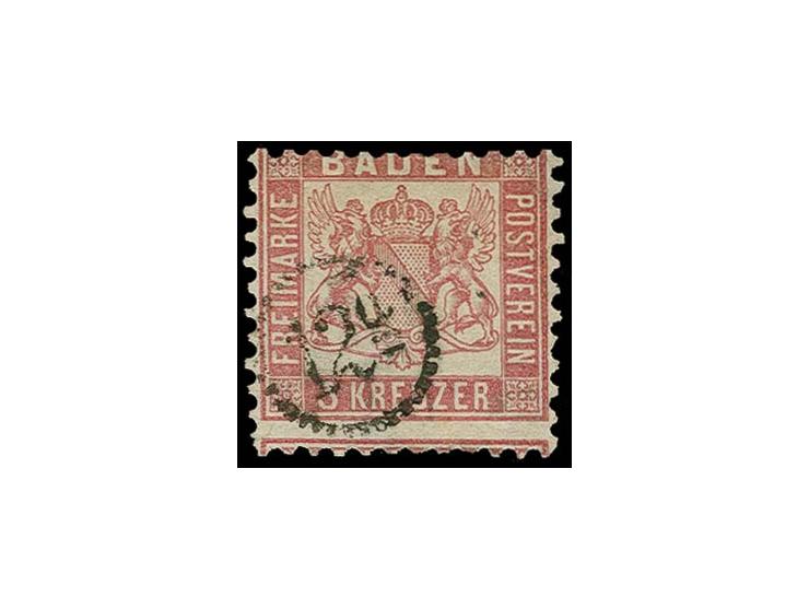Uhrradstempel "12a" voll und sauber als alleinige Entwertung auf 1862, 3 Kr. rosa; die Marke auffallend stark dezentriert, ei