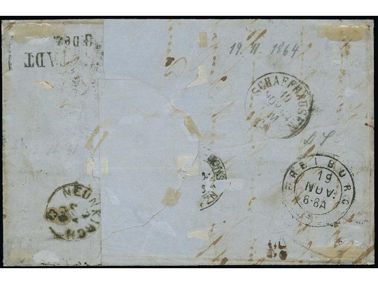 "NEUSTADT", Zier-Rahmenstempel in schwarz sauber auf 1862/63, 6 Kr. preußischblau und zusätzlich nebengesetzt auf kpl. Faltbr