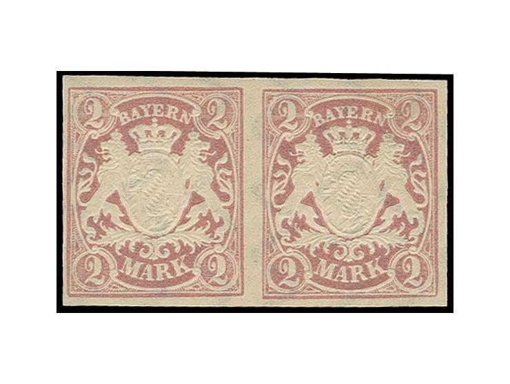 1890, nicht ausgegebene 2 M. ungezähnt, waagerechtes Paar, postfrisch, Ministeriumssignatur