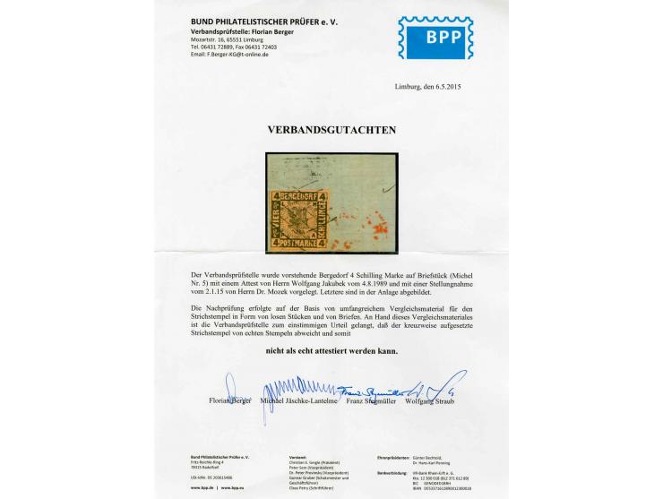 1863, Wappenausgabe 3 Sch. und 4 Sch., je mit sauberer Strichstempel-Entwertung auf Briefstück, beide Stempel deutlich abweic