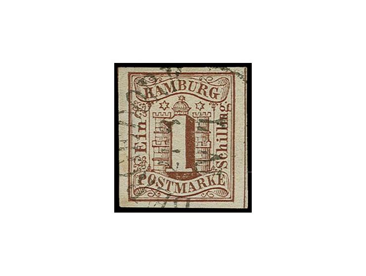 1 Sch. braun, voll- bis sehr breitrandig mit zentrisch aufgesetztem Ortsstempel "BERGEDORF 21 8", Kabinett, handschriftlich s