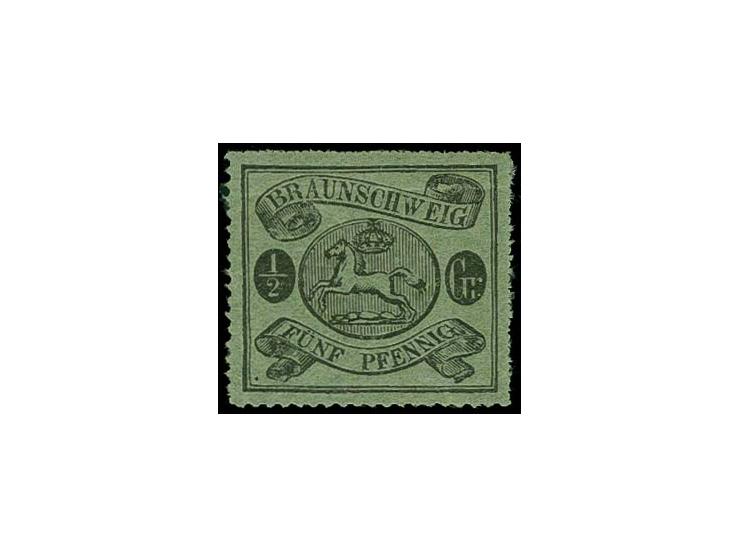1861/63, ½ Gr. auf grün, bogenförmig durchstochen 16, voller Durchstich, postfrisch in einwandfreier Erhaltung, mehrfach sign