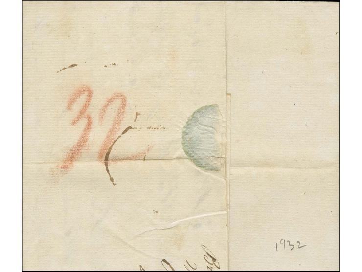 STEMPEL: "BREMEN / FRANCO H.G.", L2 sauber, aber oben nicht ganz vollständig abgeschlagen auf kpl. Faltbrief 1814 von Bremen 