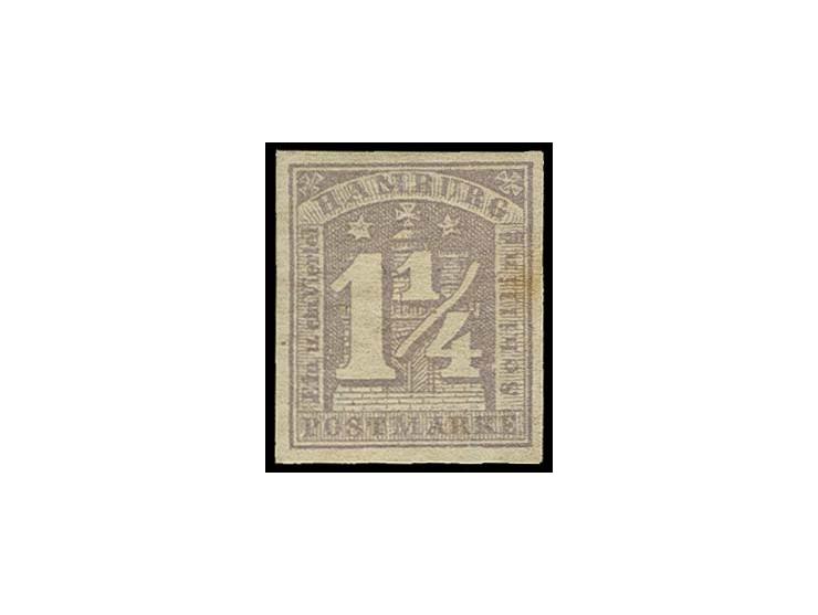 1 1/4 S. malvenfarben, allseits breitrandig und in typischer kräftiger Farbe, ungebraucht, rechts mit Gelbfleck, Pracht, sign