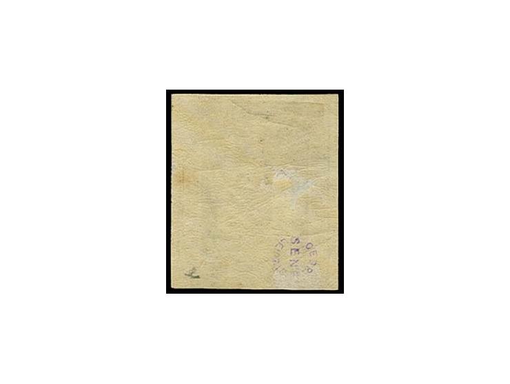 1 1/4 S. malvenfarben, allseits breitrandig und in typischer kräftiger Farbe, ungebraucht, rechts mit Gelbfleck, Pracht, sign