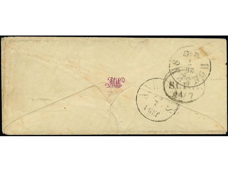 2½ Sch. blaugrün, farbfrisch und allseits breitrandig mit Zwischenlinien an 3 Seiten, mit sauber auf- und nebengesetztem EKr.