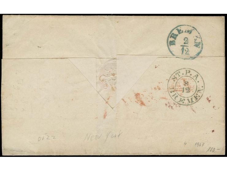1851/55, 1/15 Th. auf blau, voll- bis breitrandig mit sauber auf- und zusätzlich nebengesetztem EKr. "EINBECK 1/12" auf Brief