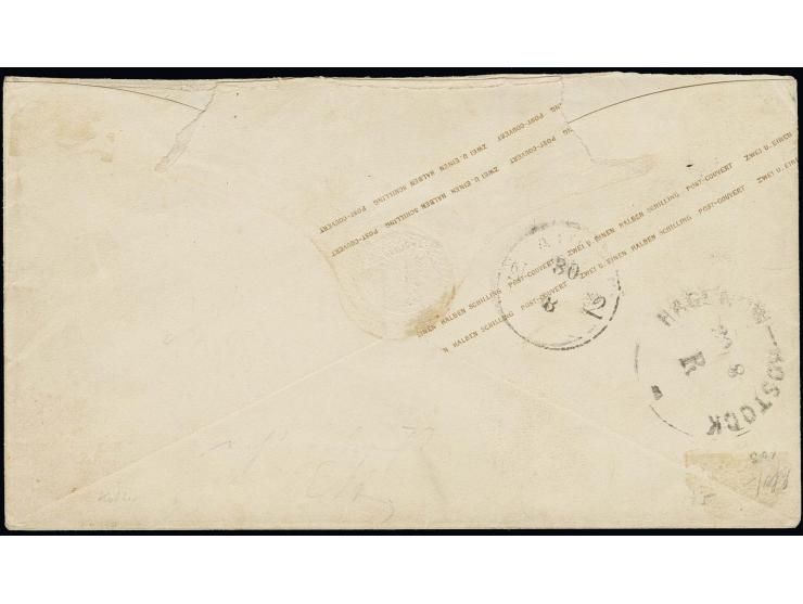 1863, Wertstempel links, Umschlag 2½ Sch. grauultramarin mit sauberem Strichstempel und nebengesetztem DKr. "LUEBECK 19 8" na
