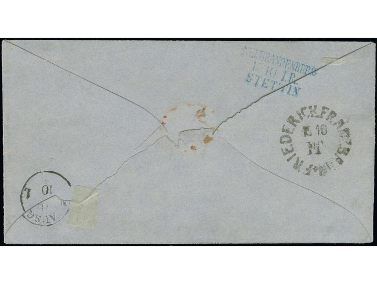 4/4 Sch. graurot, 4er-Streifen und Einzelstück mit seltener Entwertung durch den Bahnpost-Stempel "FRIEDRICH-FRANZ-BAHN 15/10