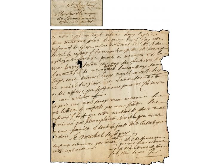 1675, kpl. zweiseitiger Faltbrief in französischer Sprache des französischen Marschalls Francois Chevalier de Crequy (1624-16