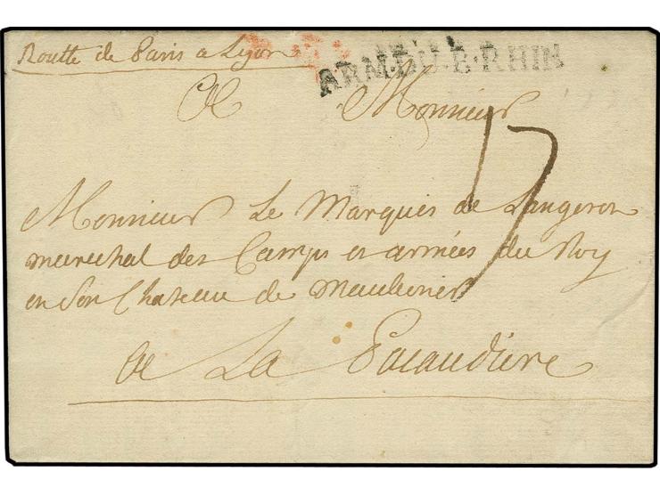 1758, "ARM.DU B. RHIN", gebogener L1 sauber auf kpl. Brief datiert "Camp de Recklinghausen le 28 aout 1758" nach Frankreich m