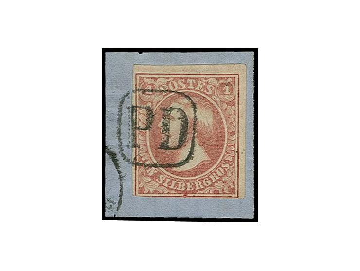 1 sgr. carmine-rose, slightly touched at lower left, otherwise clear to mostly wide margins, tied by sole strike of boxed Lux