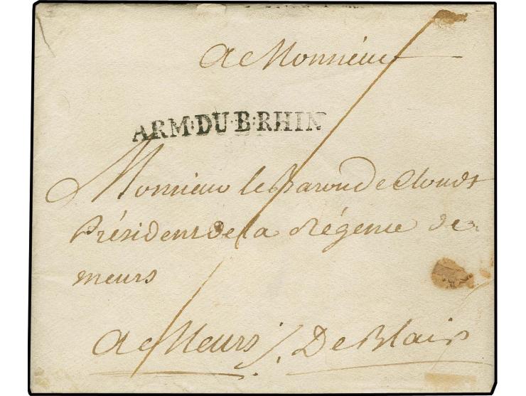1762, "ARM.DU. B. RHIN", L1 klar auf Briefkuvert mit zugehörigem Inhalt von Düsseldorf an den Regierungspräsidenten in Meurs;