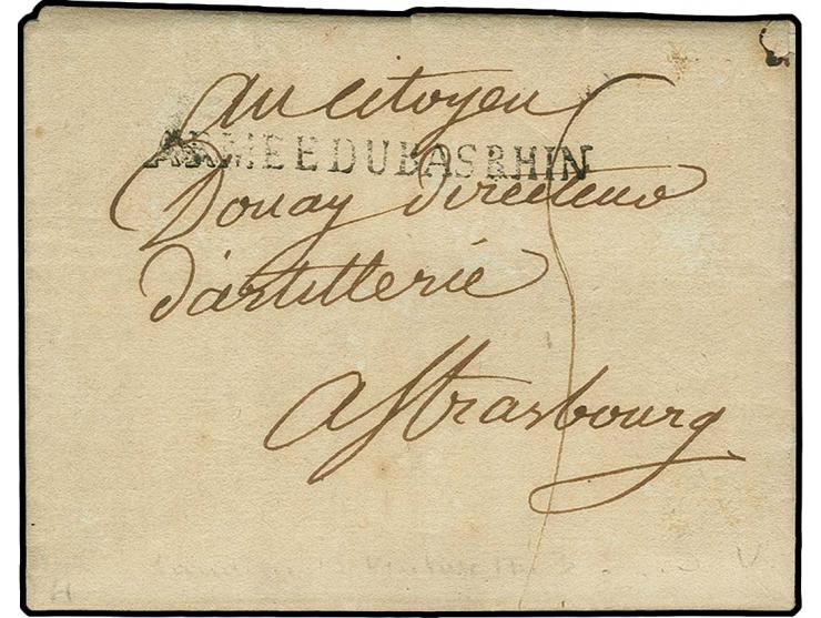 REVOLUTIONS- UND NAPOLEONISCHE KRIEGE: 1795, "ARMEE DU BAS RHIN", klarer L1 auf kpl. Brief von Landau nach Straßburg