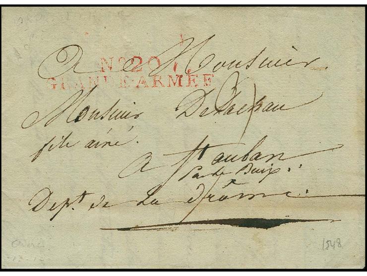 1806, "NO.20 GRANDE ARMEE", L2 in rot sauber auf kpl. Brief von Berlin nach Frankreich